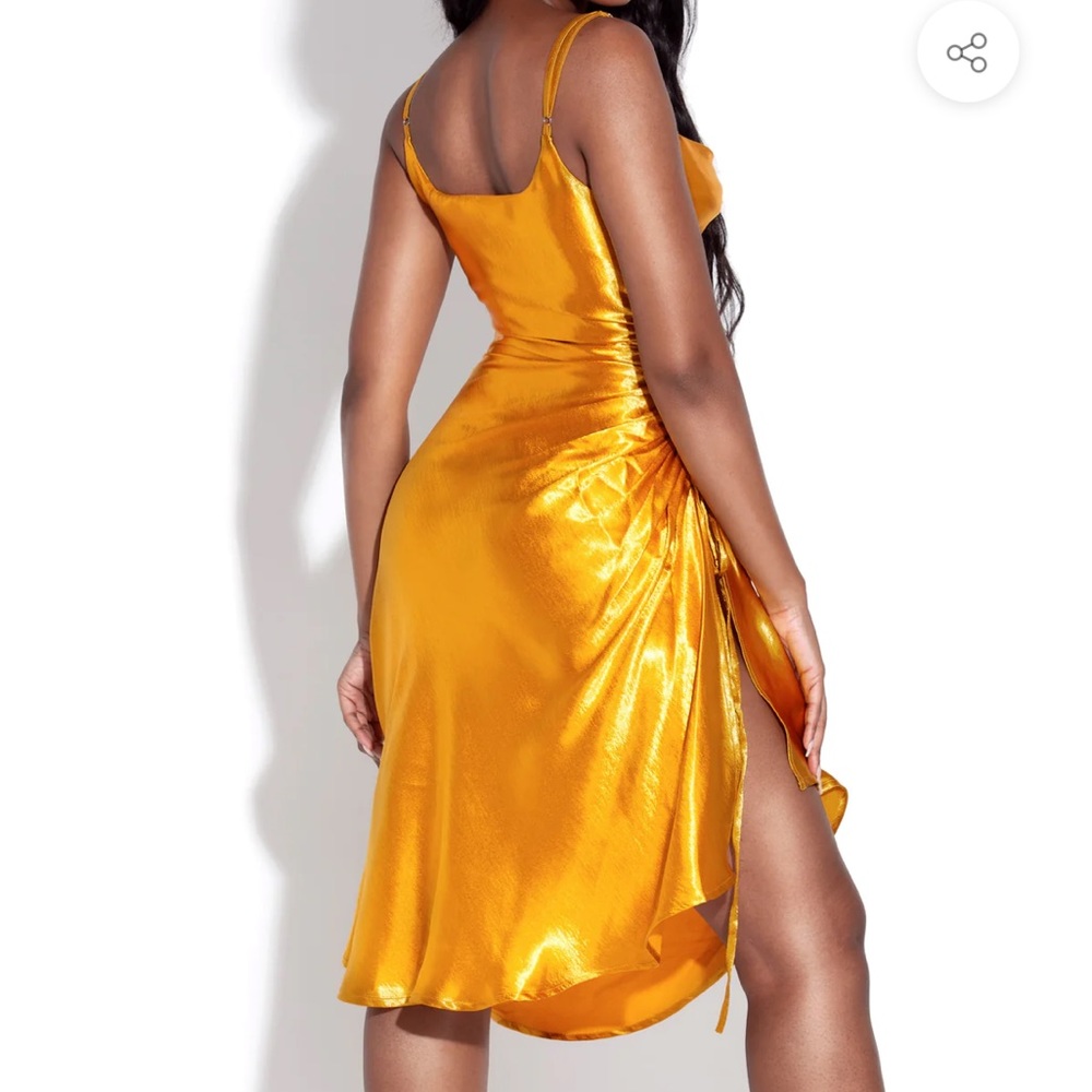 Gold Satin Side Slit Dress - Picture 8 of 9